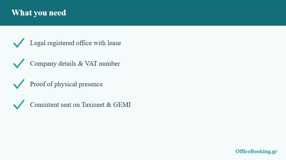 What a business address for company registration in Greece includes