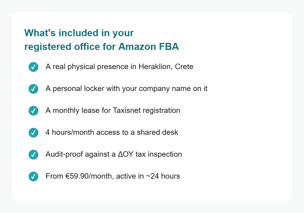what's included in a registered office for Amazon FBA sellers